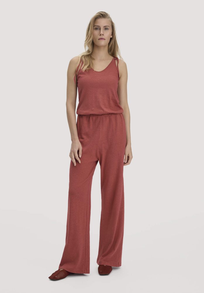 hessnatur Damen Jersey Jumpsuit Relaxed aus Leinen und Bio-Baumwolle - braun Grösse44