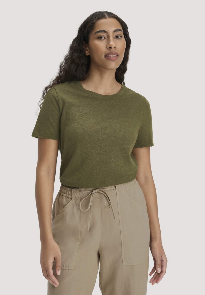 hessnatur Damen T-Shirt Relaxed aus Leinen und Bio-Baumwolle - grün Grösse38