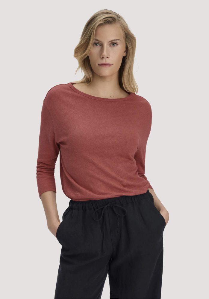 hessnatur Damen Longsleeve Relaxed aus Leinen mit reiner Bio-Baumwolle - braun Grösse48