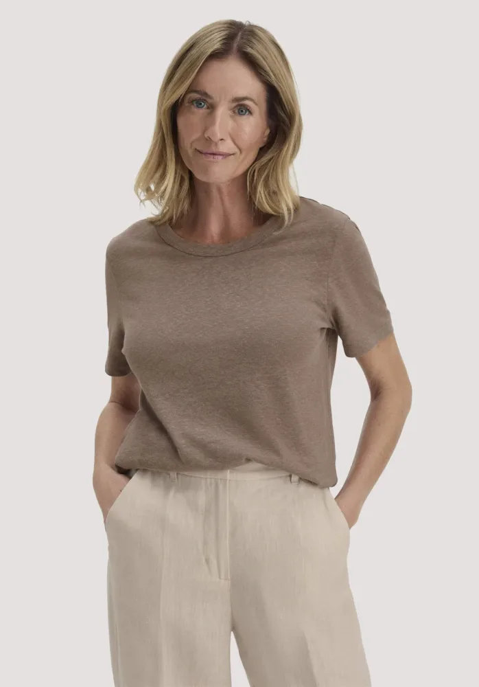 hessnatur Damen T-Shirt Relaxed aus Leinen und Bio-Baumwolle - braun Grösse44