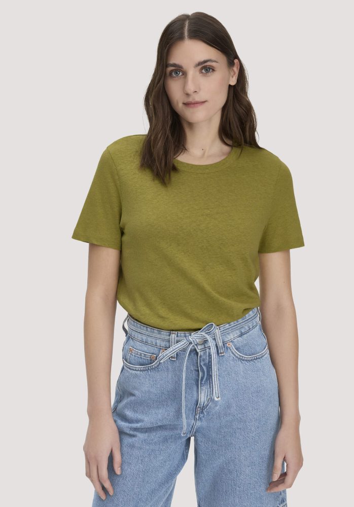 hessnatur Damen T-Shirt Relaxed aus Leinen und Bio-Baumwolle - grün Grösse46