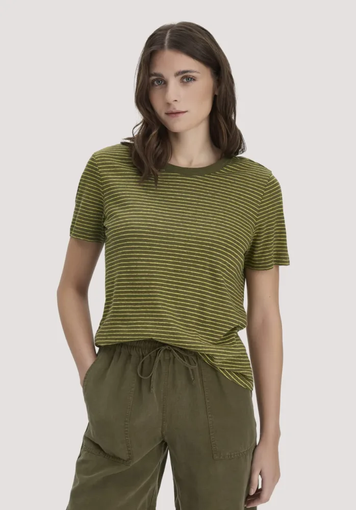 hessnatur Damen Streifen T-Shirt Relaxed aus Leinen mit Bio-Baumwolle - grün - Größe 42