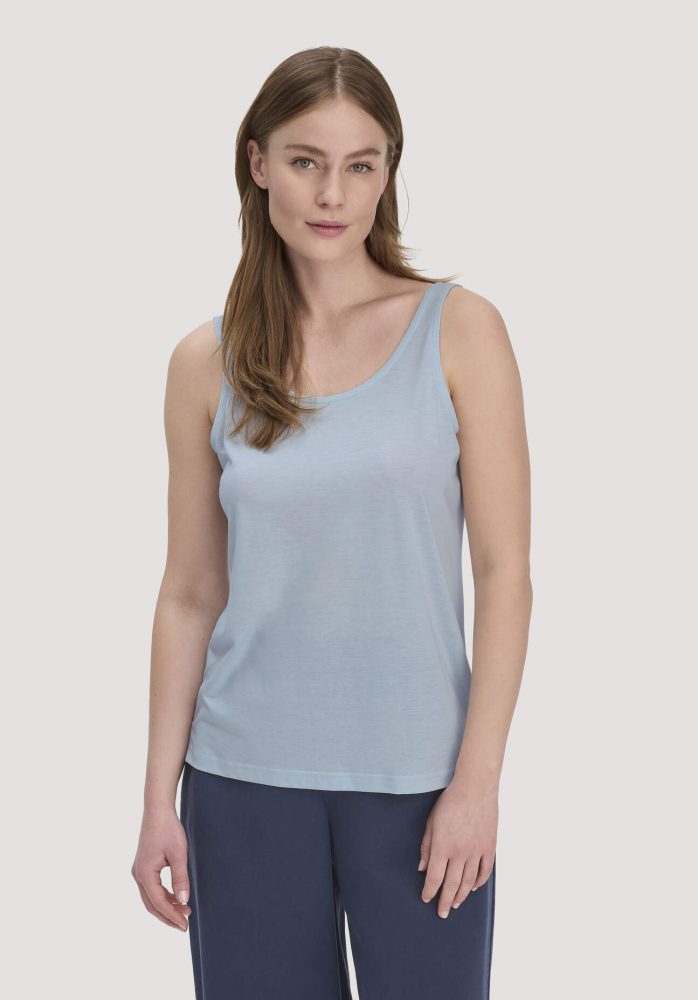 hessnatur Damen Jersey Top Relaxed aus TENCEL™ Lyocell mit Bio-Baumwolle - blau Grösse36