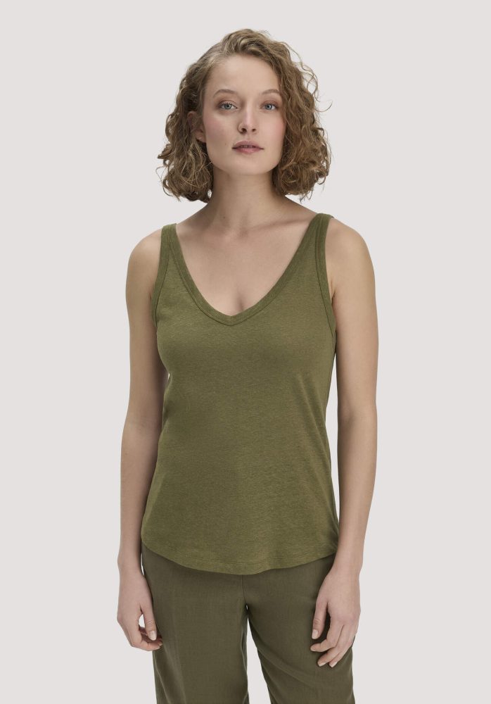 hessnatur Damen Jersey Top Regular aus Leinen und Bio-Baumwolle - grün Grösse38