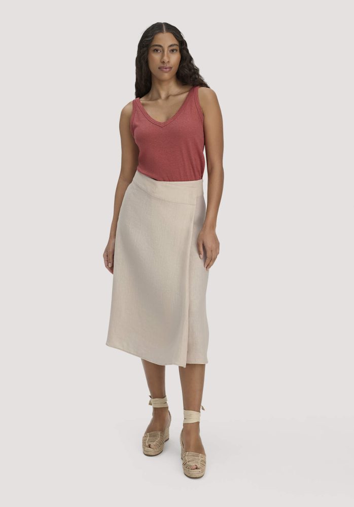hessnatur Damen Rock Midi Regular aus Leinen - beige Grösse36