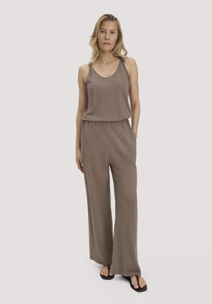 hessnatur Damen Jersey Jumpsuit Relaxed aus Leinen und Bio-Baumwolle - braun Grösse36