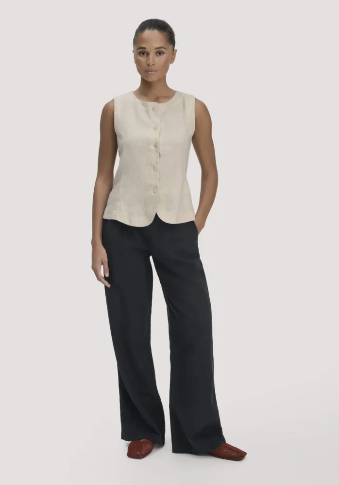hessnatur Damen Hose Wide Leg aus TENCEL™ Lyocell mit Leinen - schwarz Grösse36