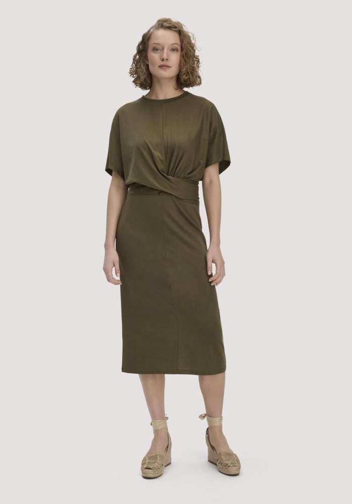 hessnatur Damen Jersey Kleid Midi Oversize aus Bio-Baumwolle - grün Grösse36
