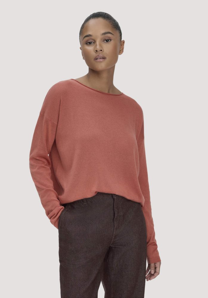 hessnatur Damen Strick Pullover Oversize aus TENCEL™ Lyocell mit Bio-Baumwolle - orange GrösseXS