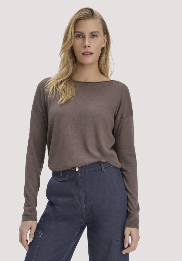 hessnatur Damen Strick Pullover Oversize aus TENCEL™ Lyocell mit Bio-Baumwolle - braun GrösseXL