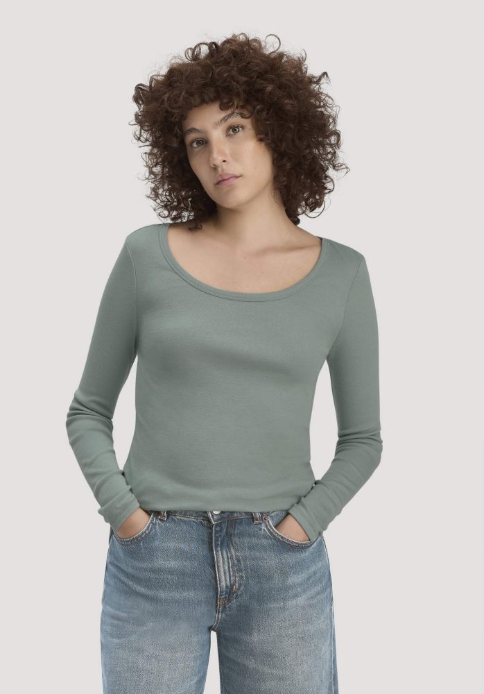 hessnatur Damen Softrib Longsleeve Fitted aus Bio-Baumwolle und TENCEL™ Modal - grün Grösse44