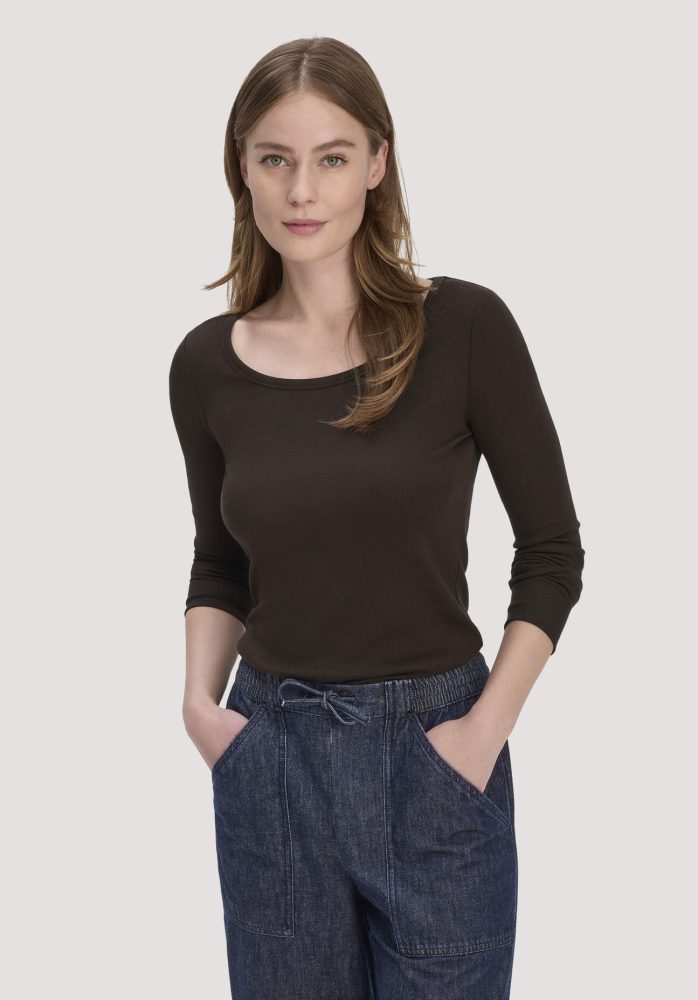 hessnatur Damen Softrib Longsleeve Fitted aus Bio-Baumwolle und TENCEL™ Modal - braun Grösse44