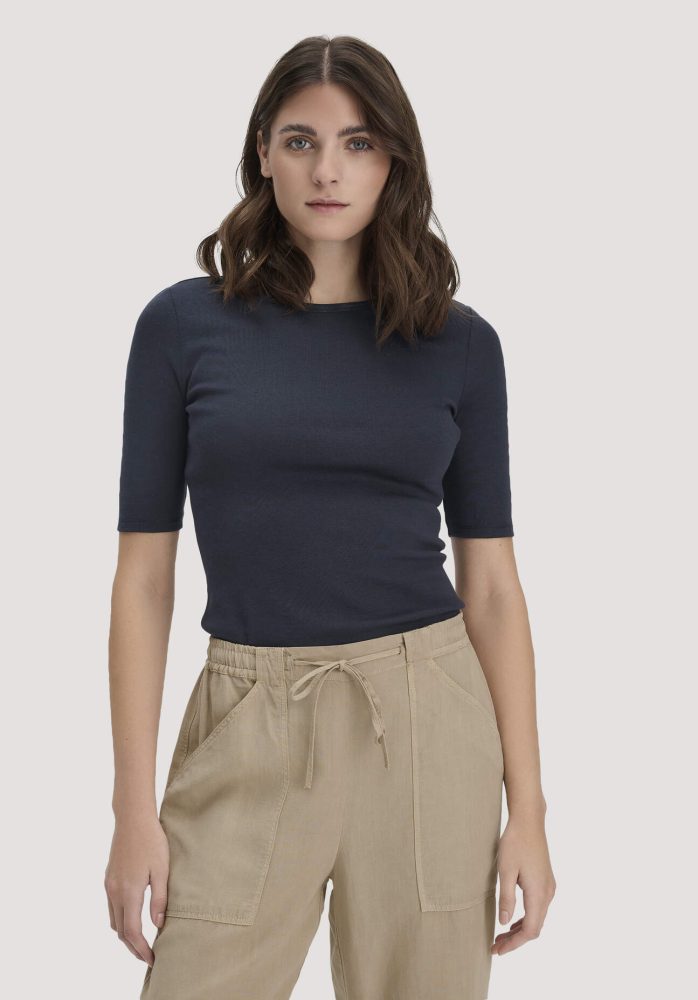 hessnatur Damen Softrib T-Shirt Fitted aus Bio-Baumwolle und TENCEL™ Modal - blau Grösse48