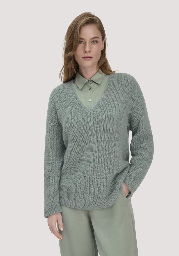 hessnatur Damen Strick Pullover Relaxed aus Alpaka - grün GrösseL