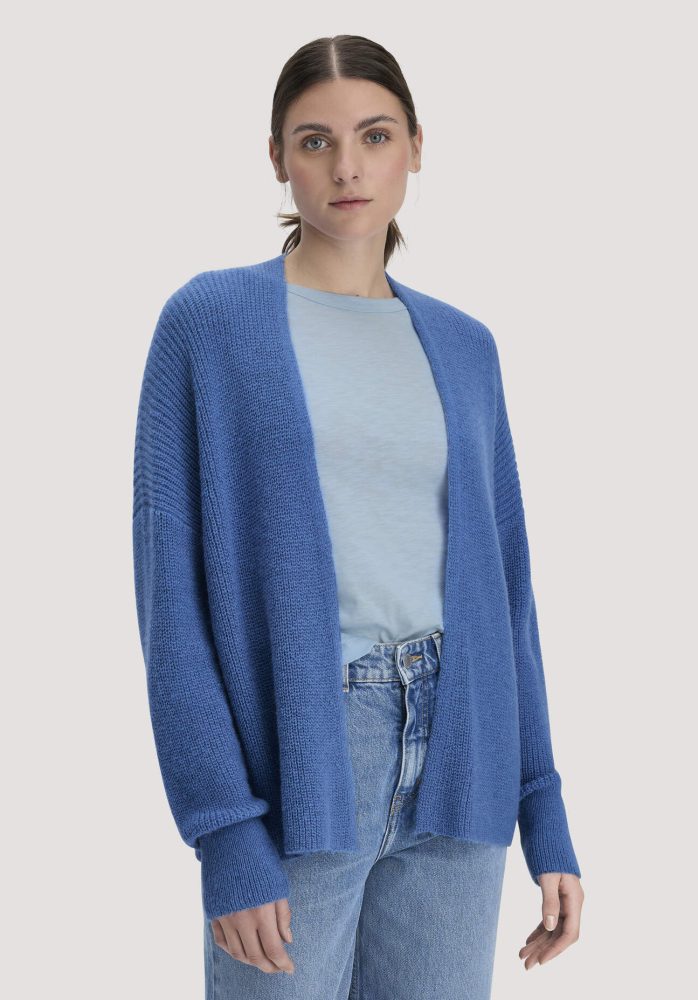hessnatur Damen Strick Jacke Oversize aus Alpaka - blau GrösseS