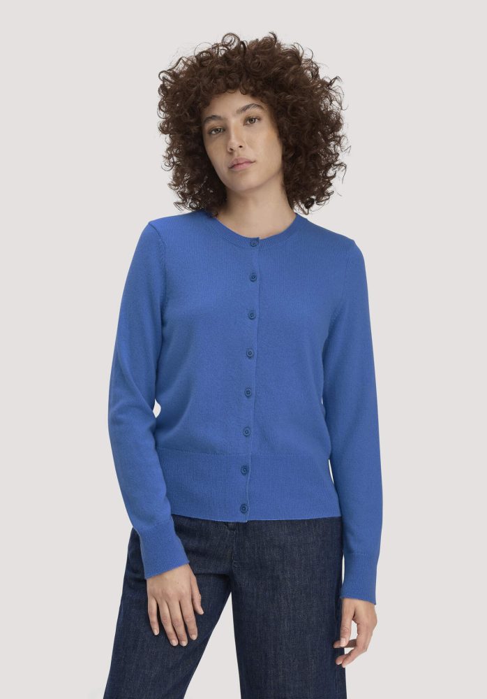 hessnatur Damen Strick Jacke Regular BETTER RECYCLING aus Cashmere - blau GrösseS