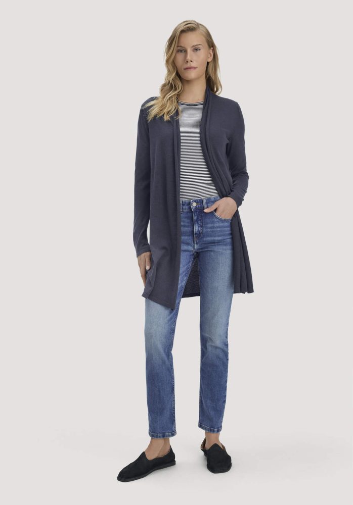hessnatur Damen Strick Jacke Regular aus TENCEL™ Lyocell und Bio-Baumwolle - blau GrösseS