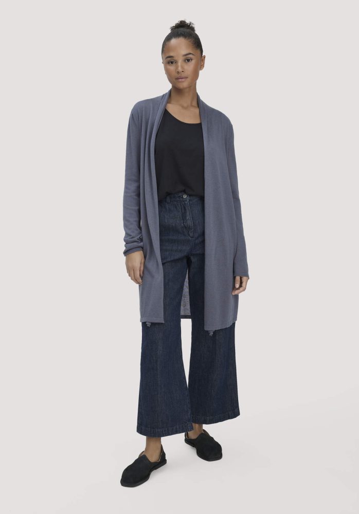 hessnatur Damen Strick Jacke Regular aus TENCEL™ Lyocell und Bio-Baumwolle - blau GrösseXS