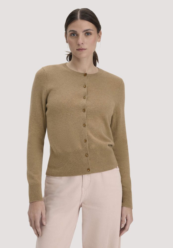 hessnatur Damen Strick Jacke Regular BETTER RECYCLING aus Cashmere - braun - Größe XXL