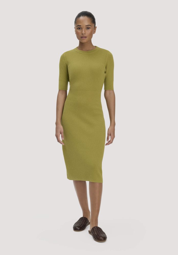 hessnatur Damen Strick Kleid Regular aus Bio-Baumwolle und Wolle - grün GrösseS