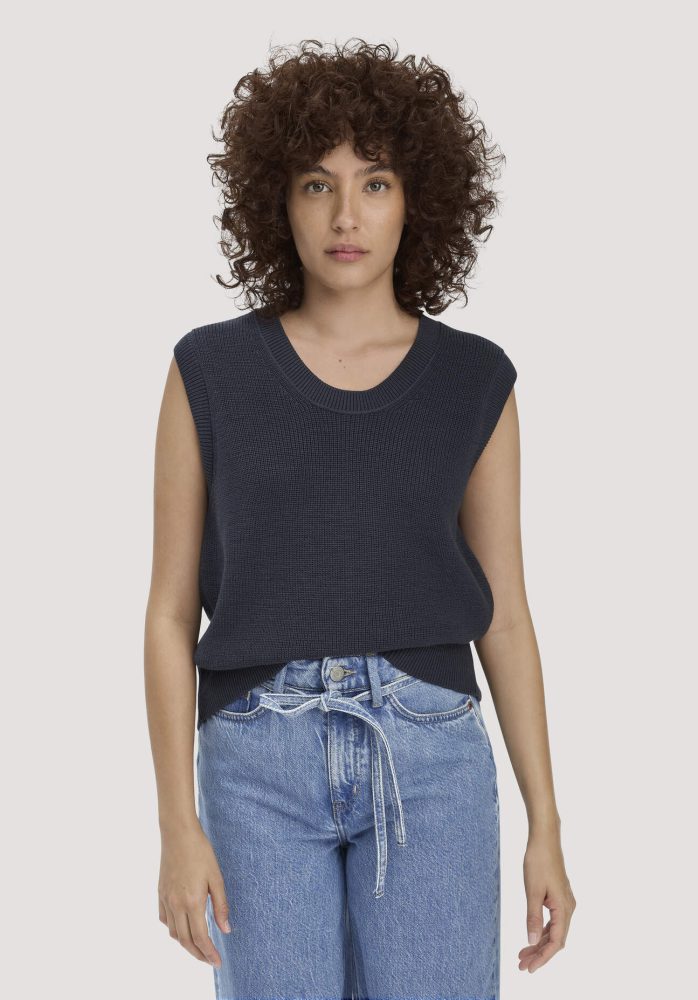 hessnatur Damen Strick Top Regular aus Bio-Baumwolle - blau GrösseM