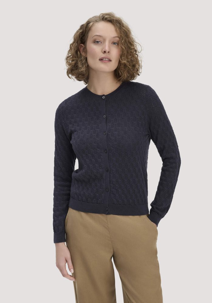 hessnatur Damen Strick Jacke Regular aus Bio-Baumwolle mit Merinowolle - blau GrösseXXL