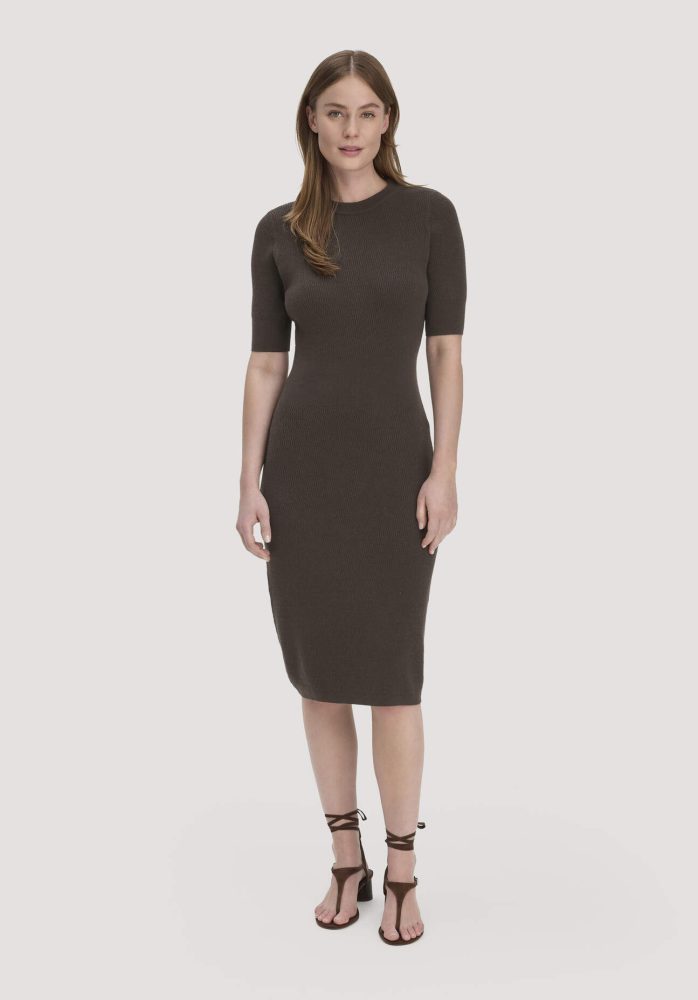 hessnatur Damen Strick Kleid Regular aus Bio-Baumwolle und Wolle - braun GrösseS