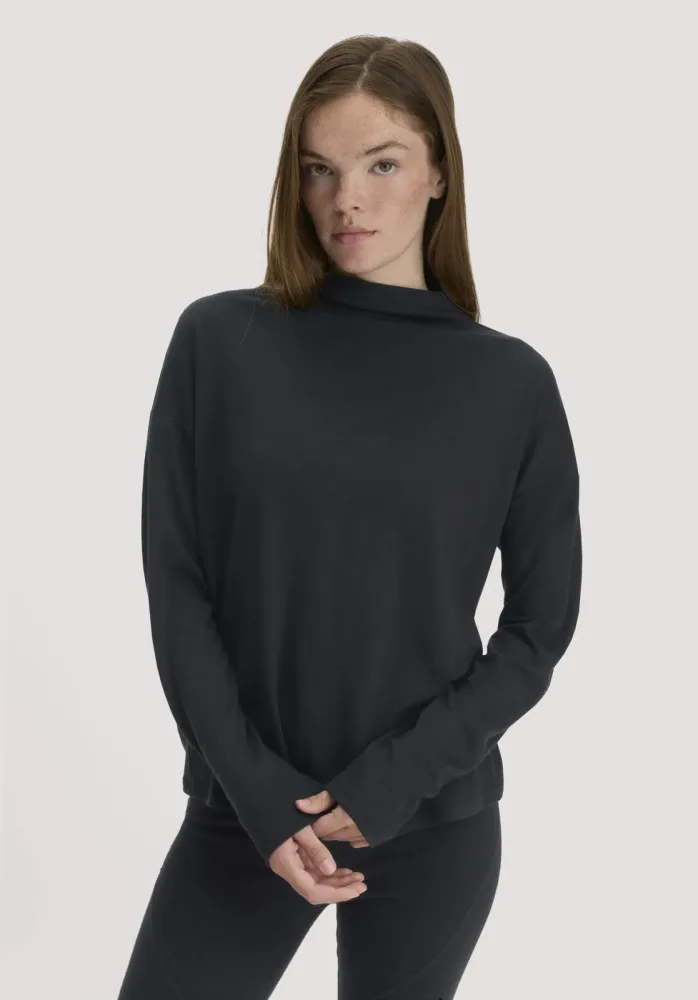 hessnatur Loungewear Longsleeve Merino ACTIVE WOOL - schwarz - Größe L