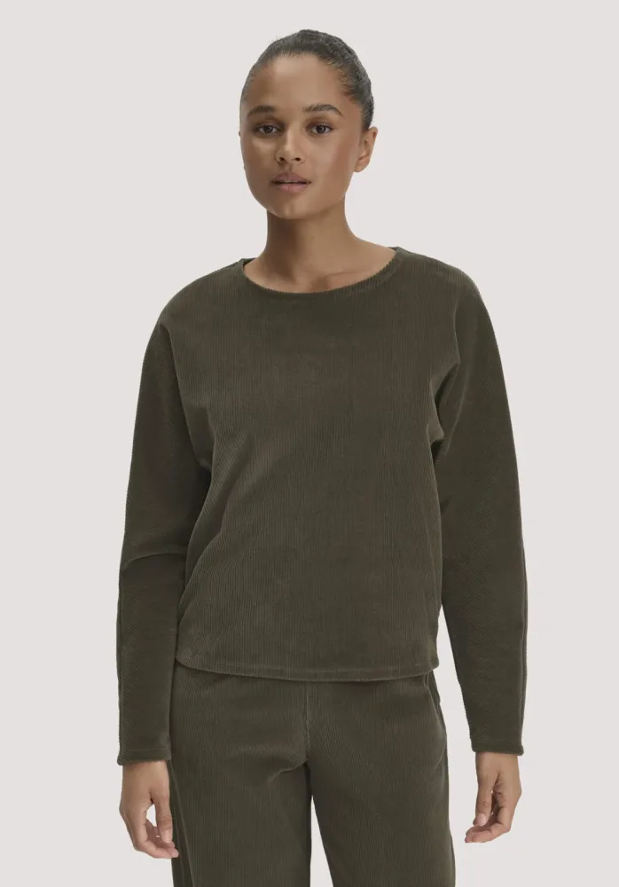 hessnatur Loungewear Longsleeve Oversized aus Bio-Baumwolle - grün - Größe M