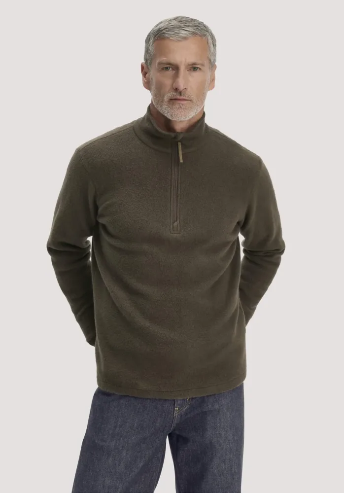 hessnatur Herren Fleece Troyer Relaxed aus Bio-Baumwolle - grün - Größe 52
