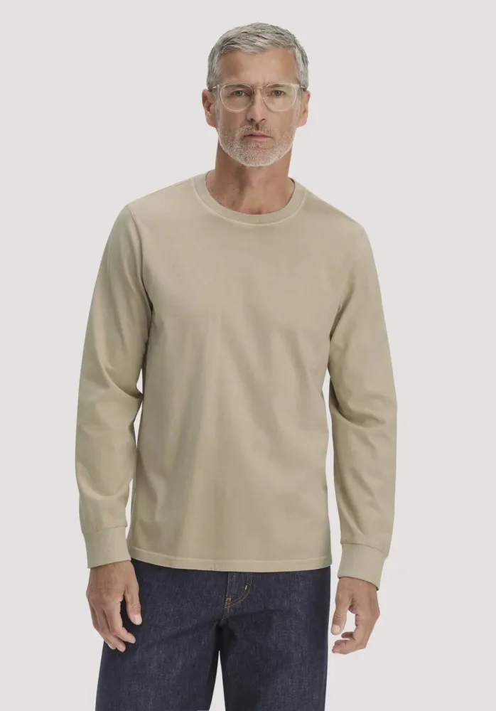 hessnatur Herren Heavy Jersey Longsleeve Relaxed aus Bio-Baumwolle - beige - Größe 46