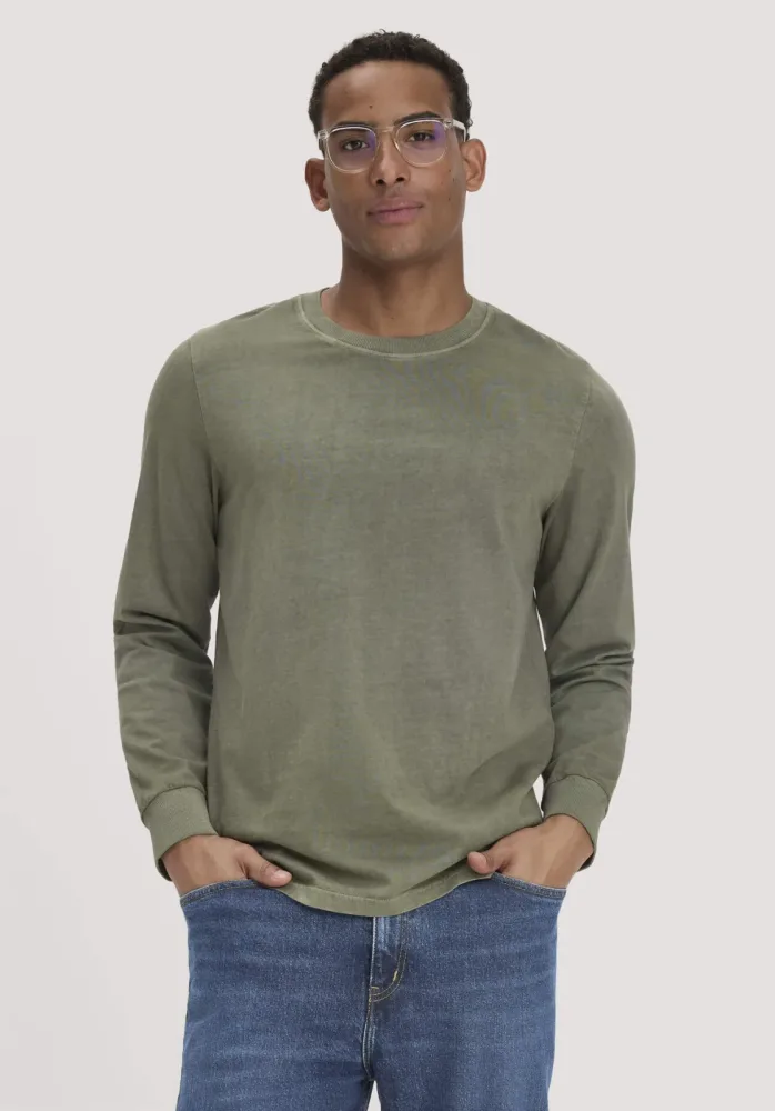 hessnatur Herren Heavy Jersey Longsleeve Relaxed aus Bio-Baumwolle - grün - Größe 46