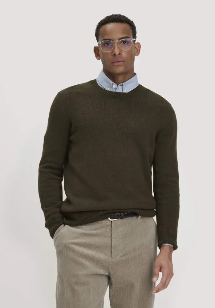 hessnatur Herren Strick Pullover Regular aus Bio-Merinowolle mit Bio-Baumwolle - grün GrösseS