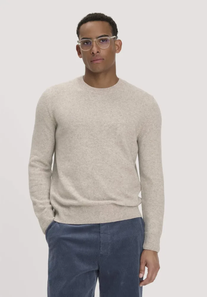hessnatur Herren Strick Pullover Regular aus Bio-Merinowolle mit Bio-Baumwolle - beige GrösseM