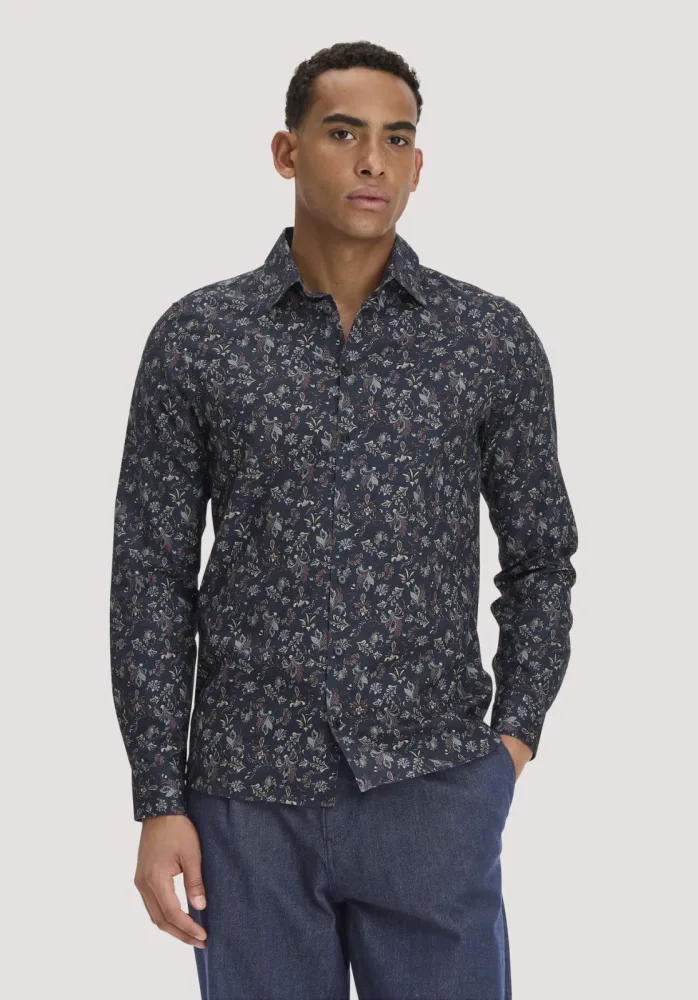 hessnatur Herren Print Hemd Regular aus Bio-Baumwolle - blau - Größe S (37/38)