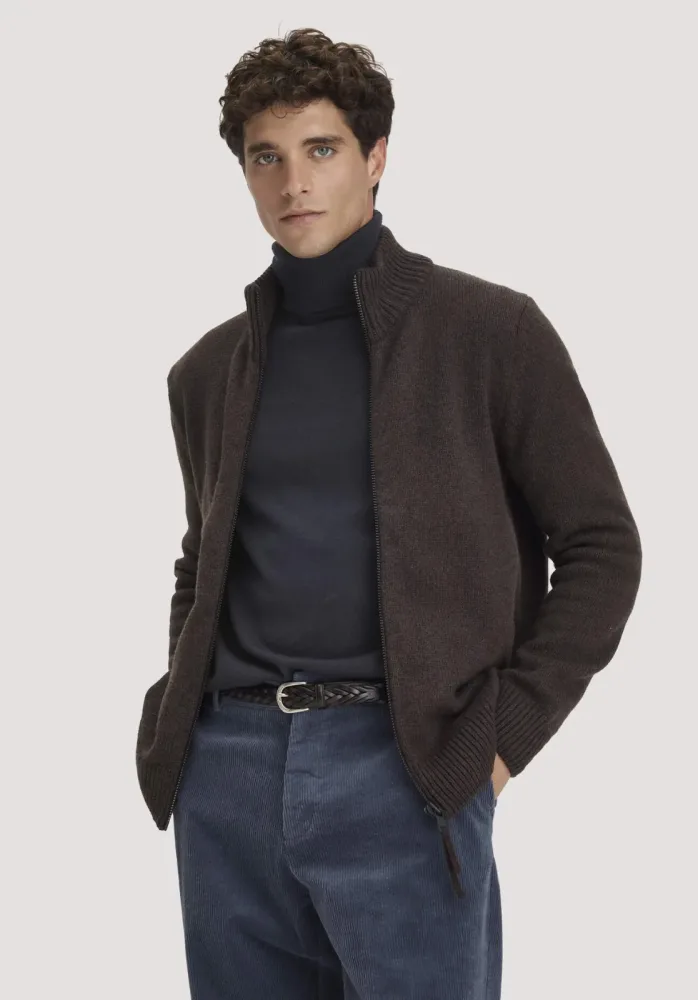 hessnatur Herren Strick Jacke Regular aus Bio-Merinowolle mit Bio-Baumwolle - braun GrösseXL