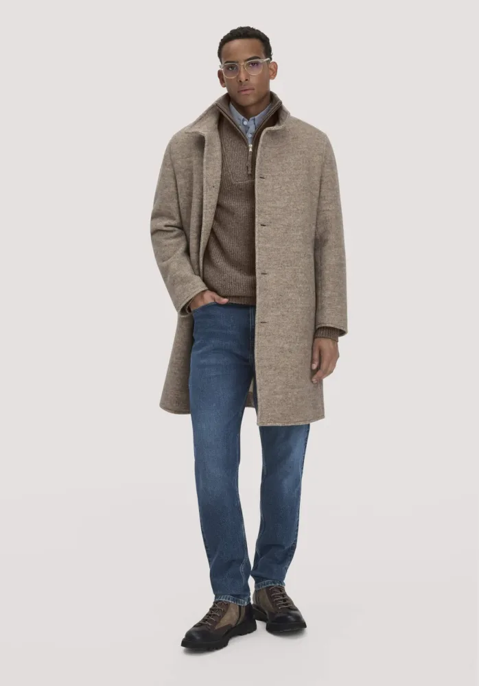 hessnatur Herren Rhön Mantel Regular aus regionaler Schurwolle - beige - Größe 50