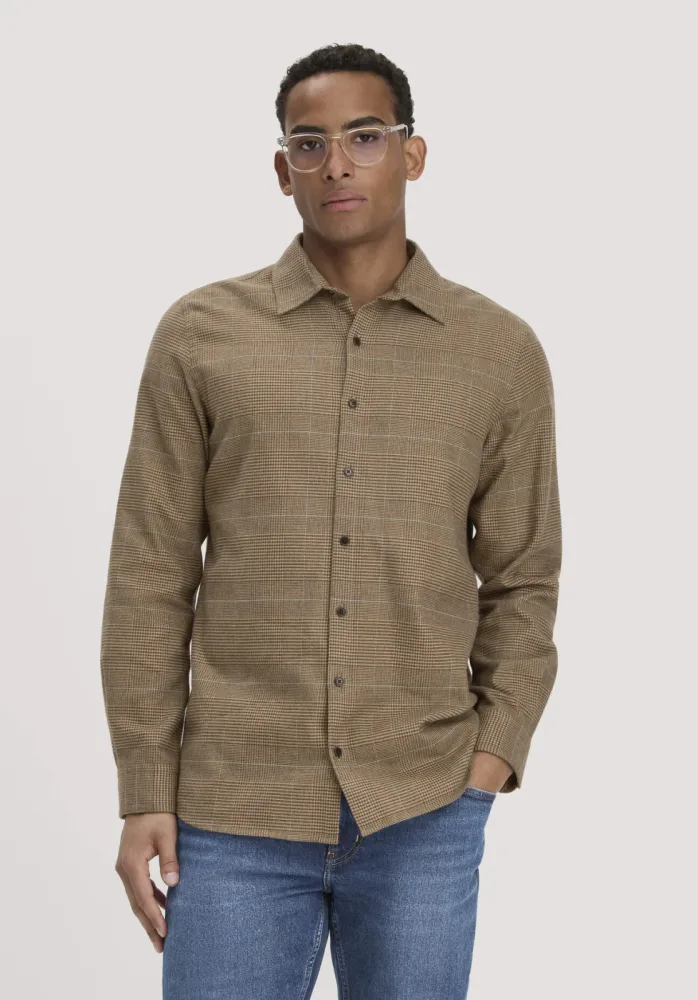 hessnatur Herren Flanell Karo Hemd Regular - braun - Größe S (37/38)