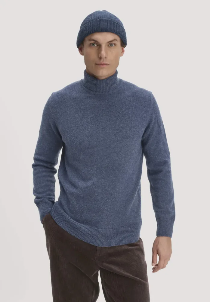 hessnatur Herren Rollkragen-Pullover Regular aus Bio-Merinowolle und Bio-Baumwolle - blau - Größe M