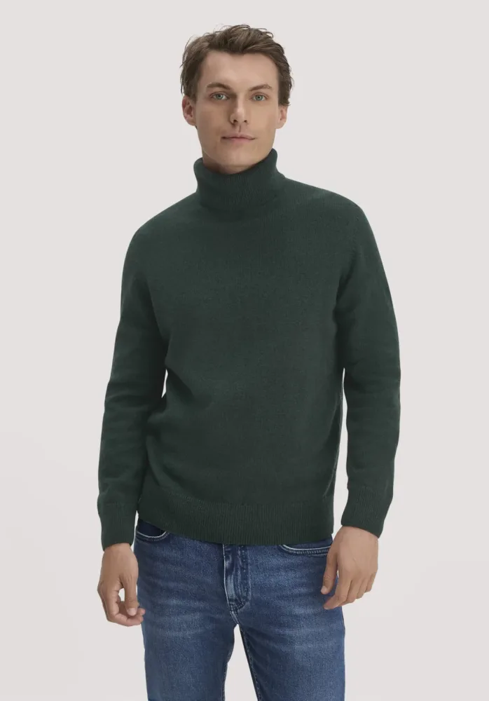 hessnatur Herren Rollkragen-Pullover Regular aus Bio-Merinowolle und Bio-Baumwolle - grün GrösseM