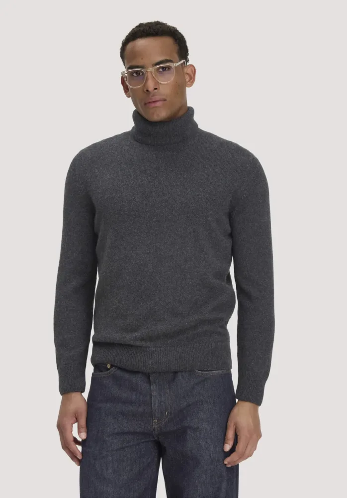 hessnatur Herren Rollkragen-Pullover Regular aus Bio-Merinowolle und Bio-Baumwolle - grau - Größe M