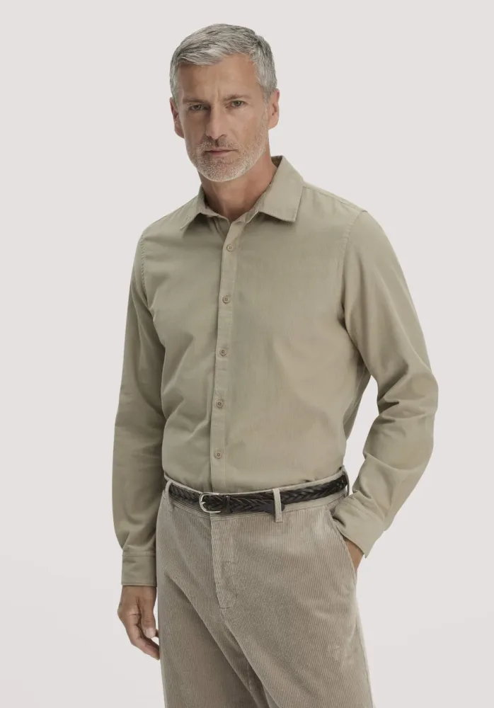 hessnatur Herren Cord Hemd Regular - beige - Größe L (41/42)