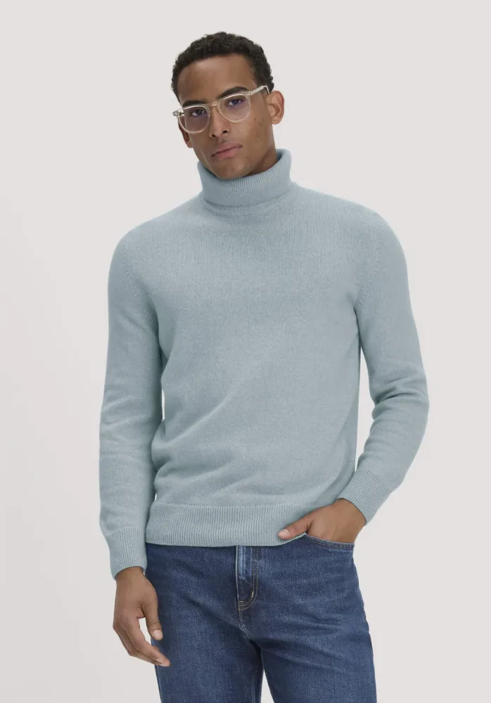 hessnatur Herren Rollkragen-Pullover Regular aus Bio-Merinowolle und Bio-Baumwolle - blau - Größe L