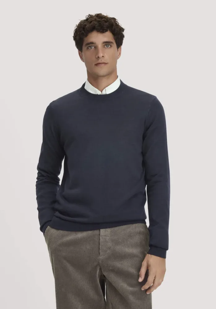 hessnatur Herren Pullover Regular aus Bio-Merinowolle - blau - Größe M