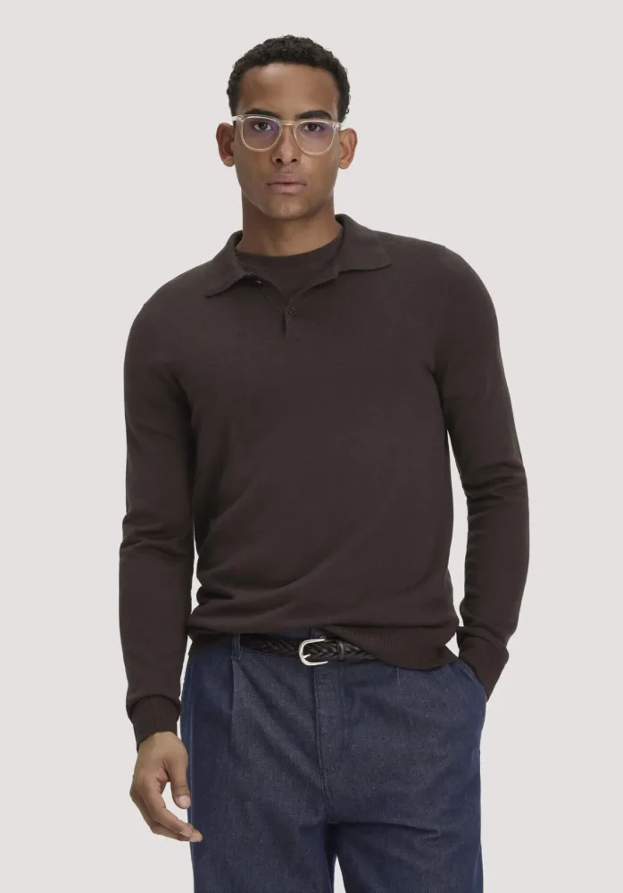 hessnatur Herren Strick Polo Regular aus Bio-Merinowolle - braun - Größe L
