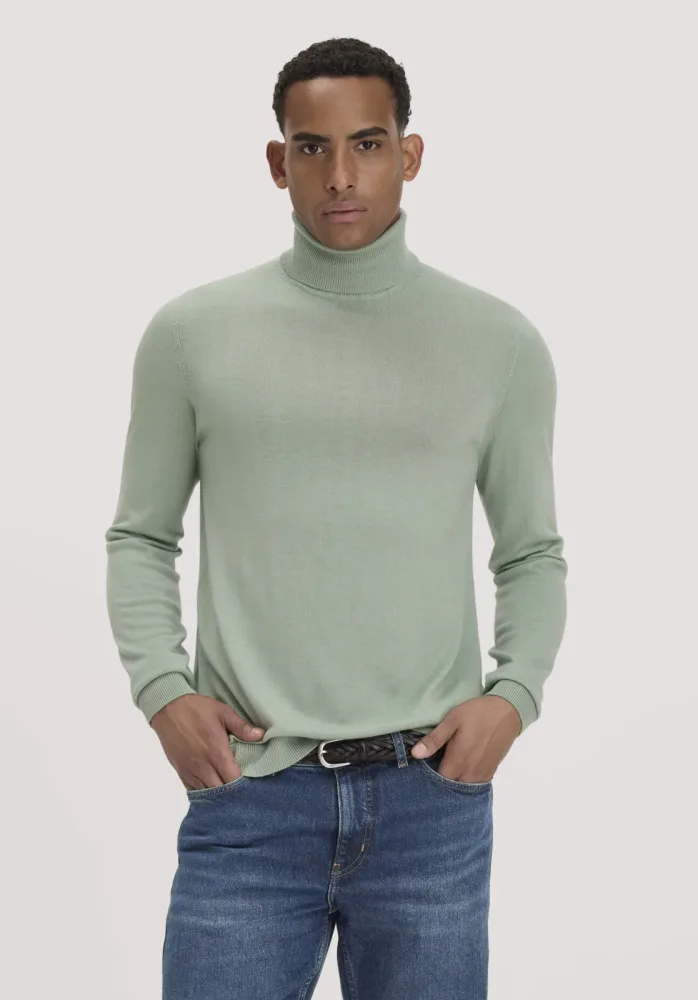 hessnatur Herren Rollkragenpullover Regular aus Bio-Merinowolle - grün - Größe L