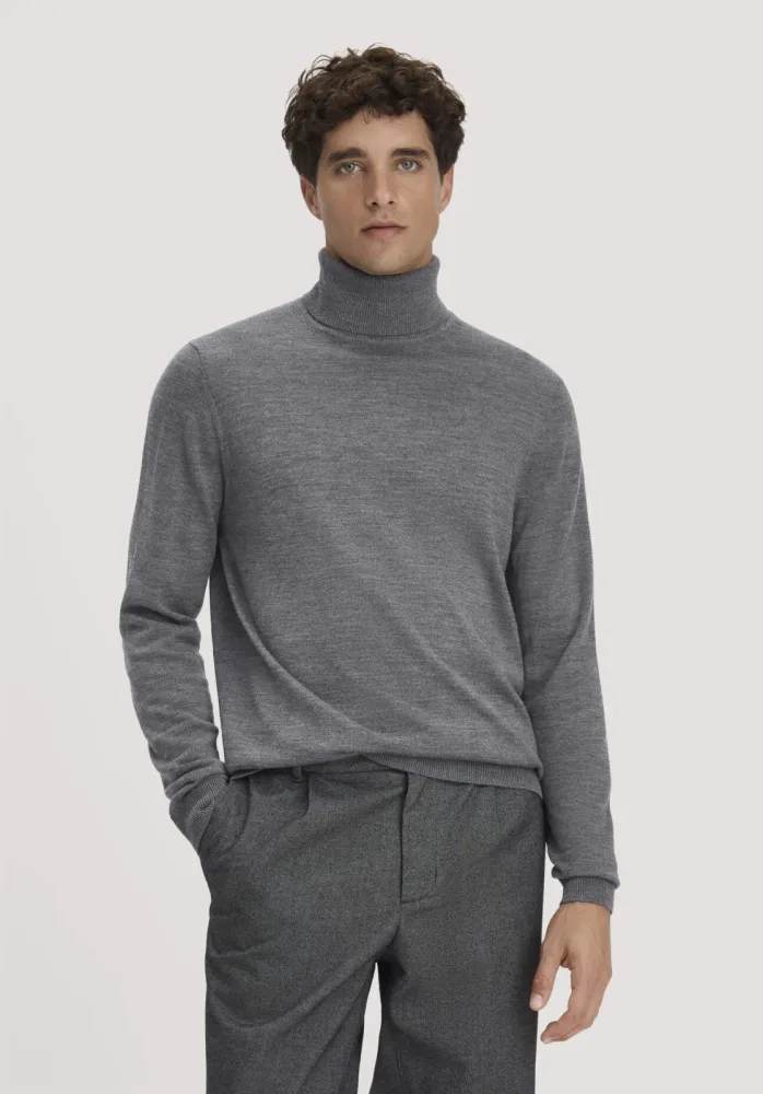 hessnatur Herren Rollkragenpullover Regular aus Bio-Merinowolle - grau - Größe S