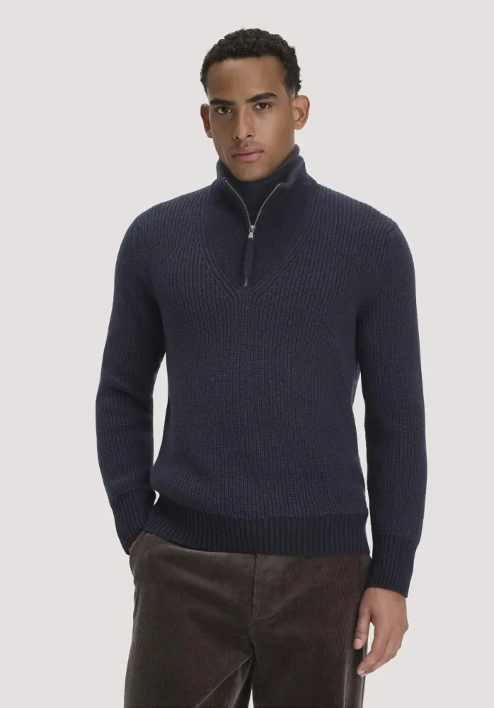 hessnatur Herren Rhön Double Knit Troyer Relaxed aus regionaler Schurwolle mit Bio-Baumwolle - blau GrösseL