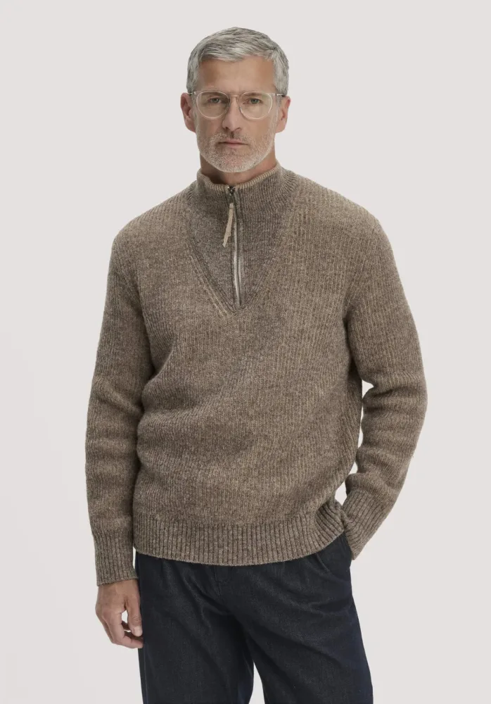 hessnatur Herren Rhön Double Knit Troyer Relaxed aus regionaler Schurwolle mit Bio-Baumwolle - beige - Größe S
