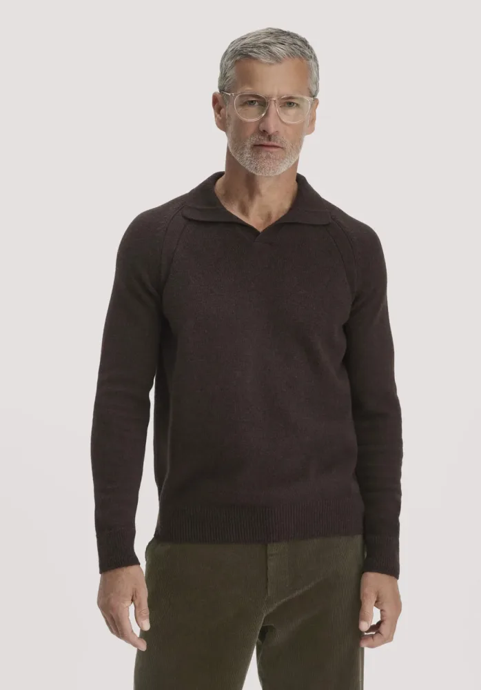 hessnatur Herren Strick Polo Regular aus Bio-Merinowolle mit Bio-Baumwolle - braun - Größe S